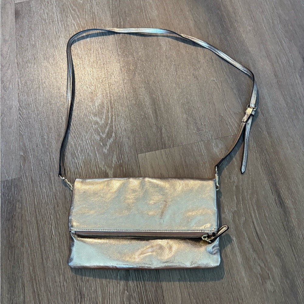 Metallic Silver Crossbody Bag - Women
